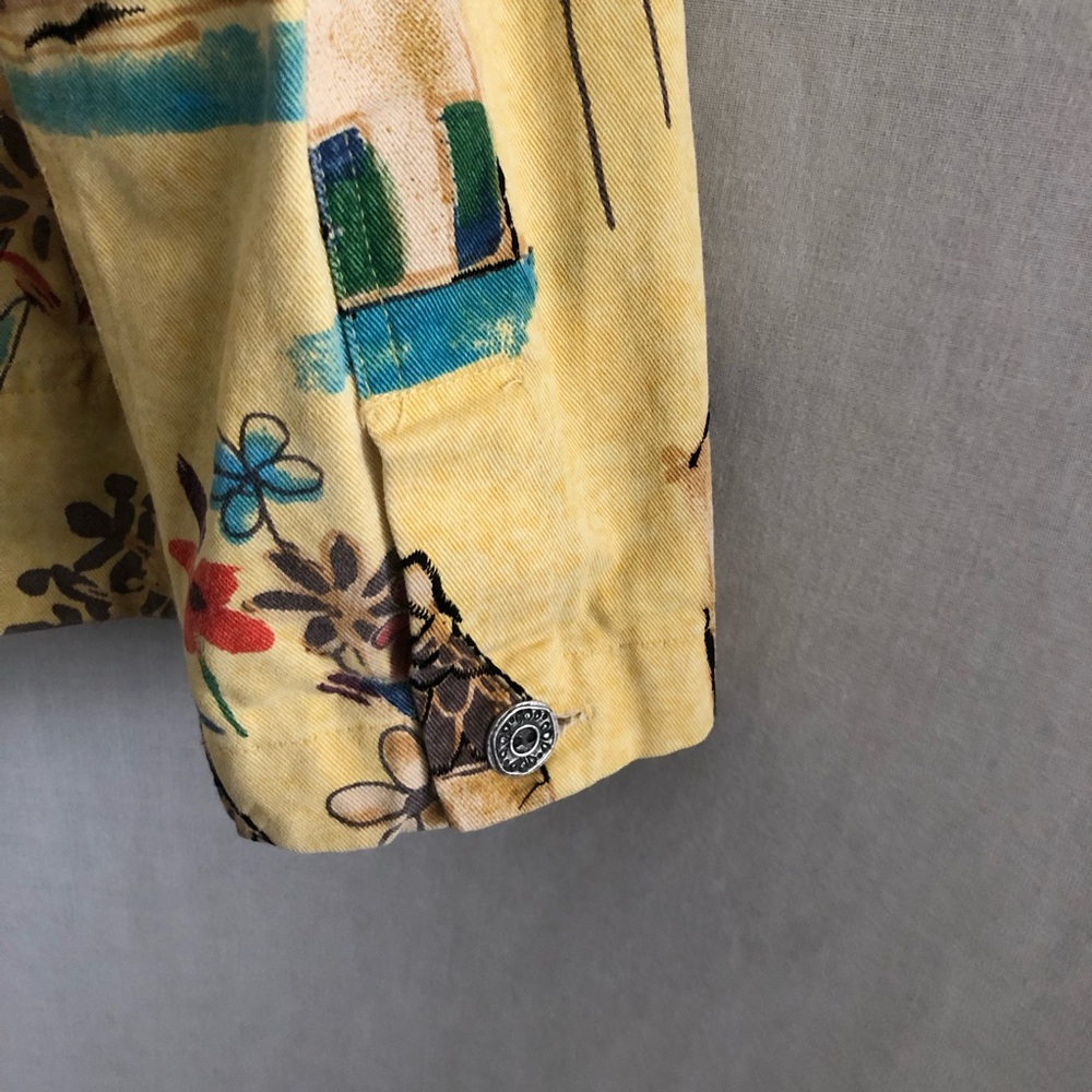 Chico's Design Denim Jacket Whimsical Floral House Print Size M/L - Picture 9 of 13
